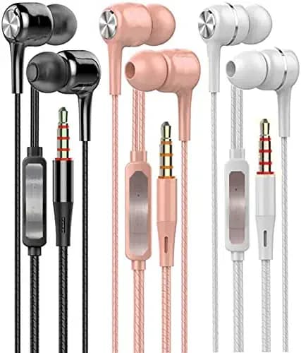 Meyaar M-11 Noise Isolating Wired in-Ear Earphone with Mic (Light Pink + Black + Light Grey (3 Pack))