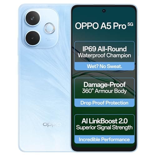 OPPO A5 Pro 5G (Feather Blue, 8GB RAM, 128GB Storage)|6.67 HD+ 120Hz Refresh Rate Screen | 45W SUPERVOOC|with No Cost EMI/Additional Exchange Offers