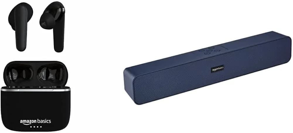 Amazon Basics Bluetooth 5.0 Truly Wireless in and Bluetooth Speaker 5.0 Soundbar with 16W RMS, 2000mAh Battery, Upto 19 Hrs Playtime Aux/USB Port (Blue)