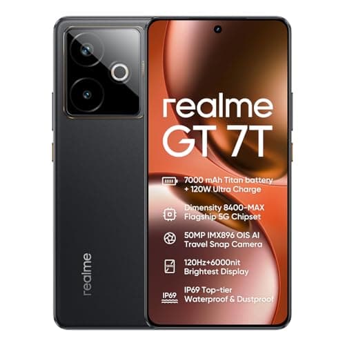 realme GT 7T 5G Smartphone 12GB+512GB Black,6.80 inch Screen, 120Hz Refresh, 7000mAh Battery, 120W Ultra Charge, 90MP AI Cameras, Dimensity 8400-MAX c...