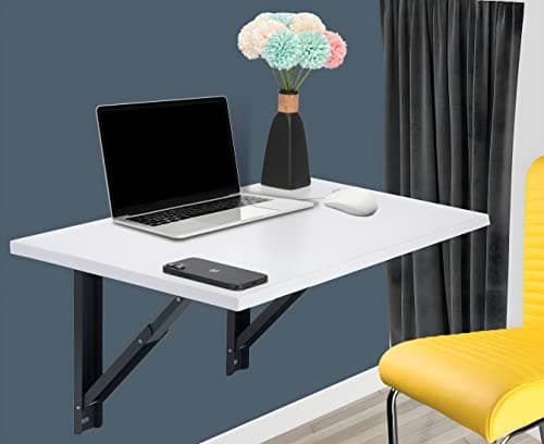 CATIVE Wall Mounted Table Folding Shelf/Study Table/Work Table/Laptop Table/Large Wall mounting Wall Mounted with Heavy Duty Powder Coated Steel Collapsible Shelf Table Bracket (White)
