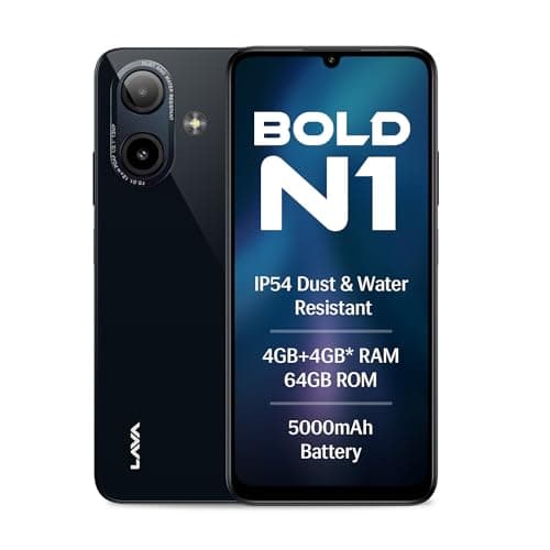Lava Bold N1 (Radiant Black, 4 GB RAM, 64 GB Storage) | 6.75" (90 Hz) HD+ Display | 13MP AI Dual Rear Camera | 5000 mAh Battery | Secure Face Unlock |...