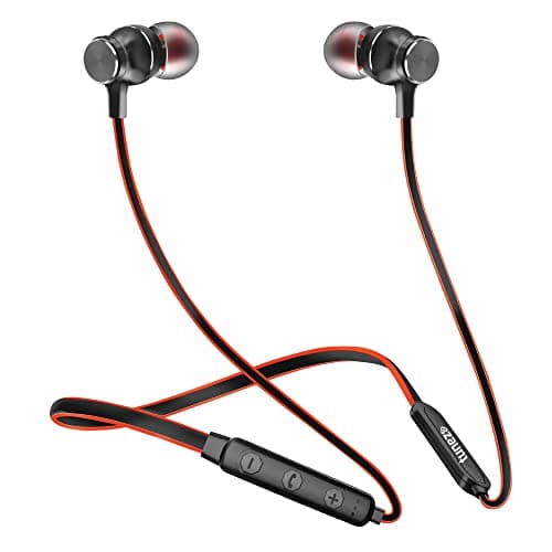 tunez Rhythm R27 in Ear Wireless Neckband with 20 Hours Play Time, Fast Charging,IPX5 Water Resistant, Bluetooth V5.0, in Built mic,8mm Driver, Deep Bass Sound and Voice Assistant(Black,Red)