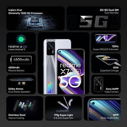 realme X7 Max 5G (Mercury Silver, 256 GB) (12 GB RAM) Smartphones & Basic Mobiles