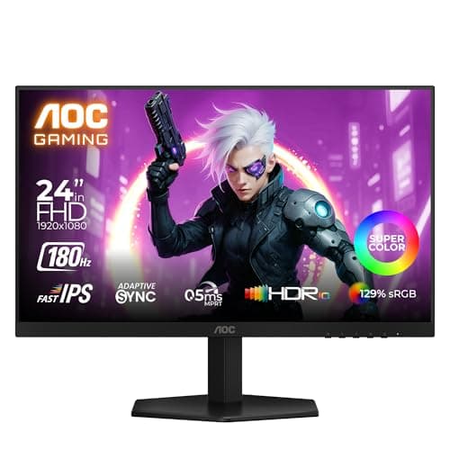 AOC 24G42E Gaming Monitor 24 inch FHD Fast IPS Gaming Monitor, 180Hz Refresh Rate, 0.5ms Response Time, Adaptive Sync, HDR10, Flicker-Free Technology,...