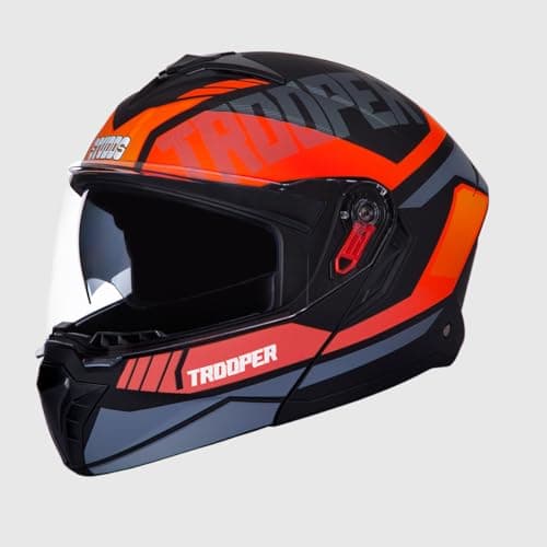 STUDDS Trooper DV D1 ISI and DOT Certified Matt Finish Flip-up Full Face Helmet for Men and Women (Matt Black N8 L)