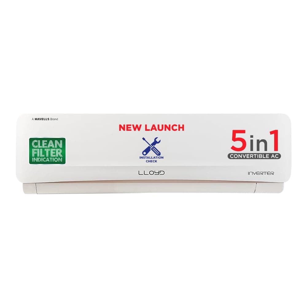 Lloyd 2.0 Ton 5 Star Inverter Split AC (5 in 1 Convertible, 100% Copper, Anti-Viral + PM 2.5 Filter, 2023 Model, White with Golden Deco Strip, GLS24I5FWGEV)