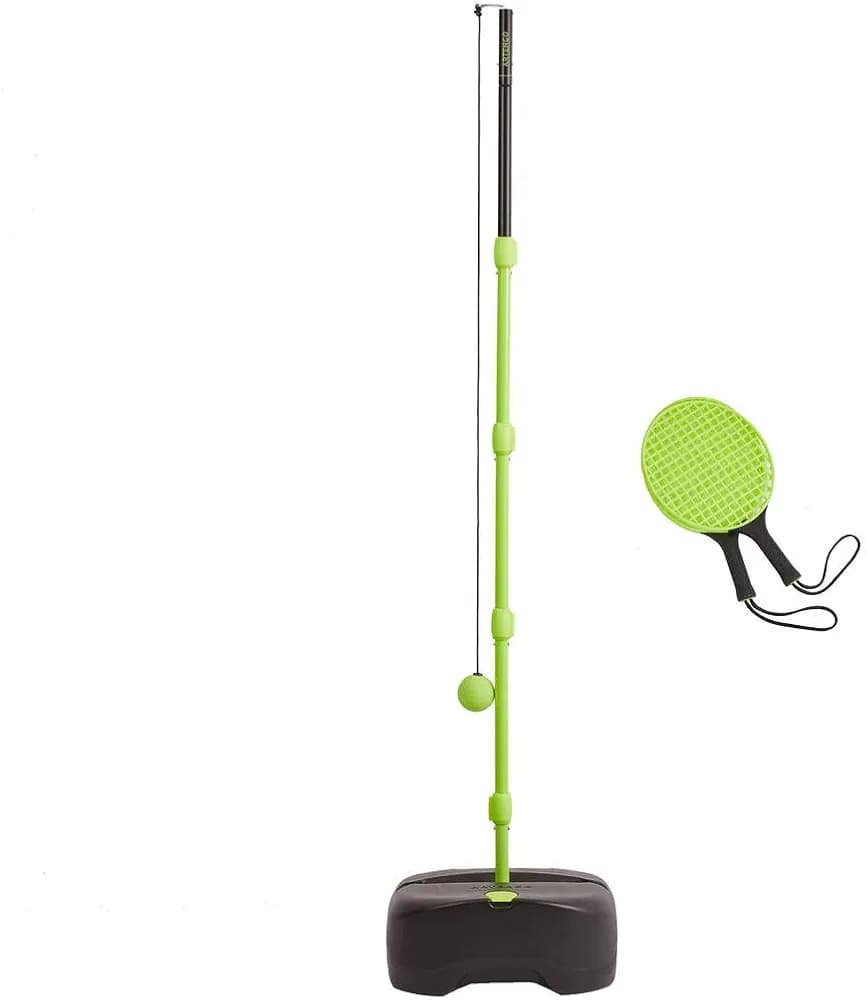 Polyester Turnball Set - 1 Post + 2 Rackets + 1 Elastic String Ball Tennis Practice 22Mm Diameter Pole 11L Base Capacity, Silver
