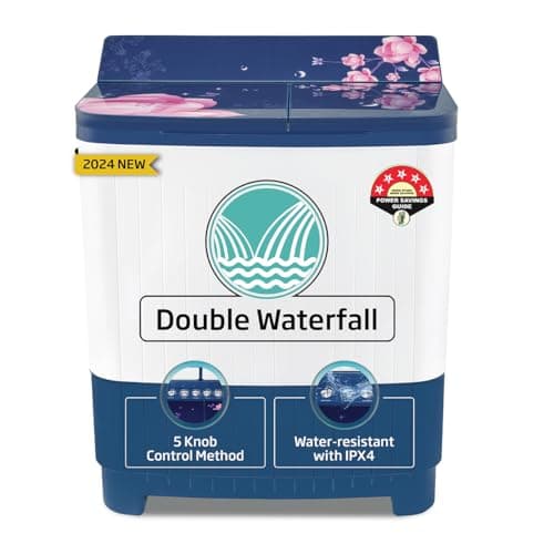 Voltas beko, A Tata Product 8.5 kg 5 Star Semi-Automatic Top Load Washing Machine With Double Water Fall technology (2024 Model, WTT85DBLG/FLRB5, Blue...