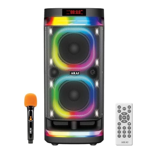 AKAI 160 Watts RMS Wireless Portable Party Speaker with Mic & Remote-1 Yrs Warranty | Dual 8" Woofer 5000 mAh Upto 5 Hrs Playtime IPX4, TWS, Bluetooth...