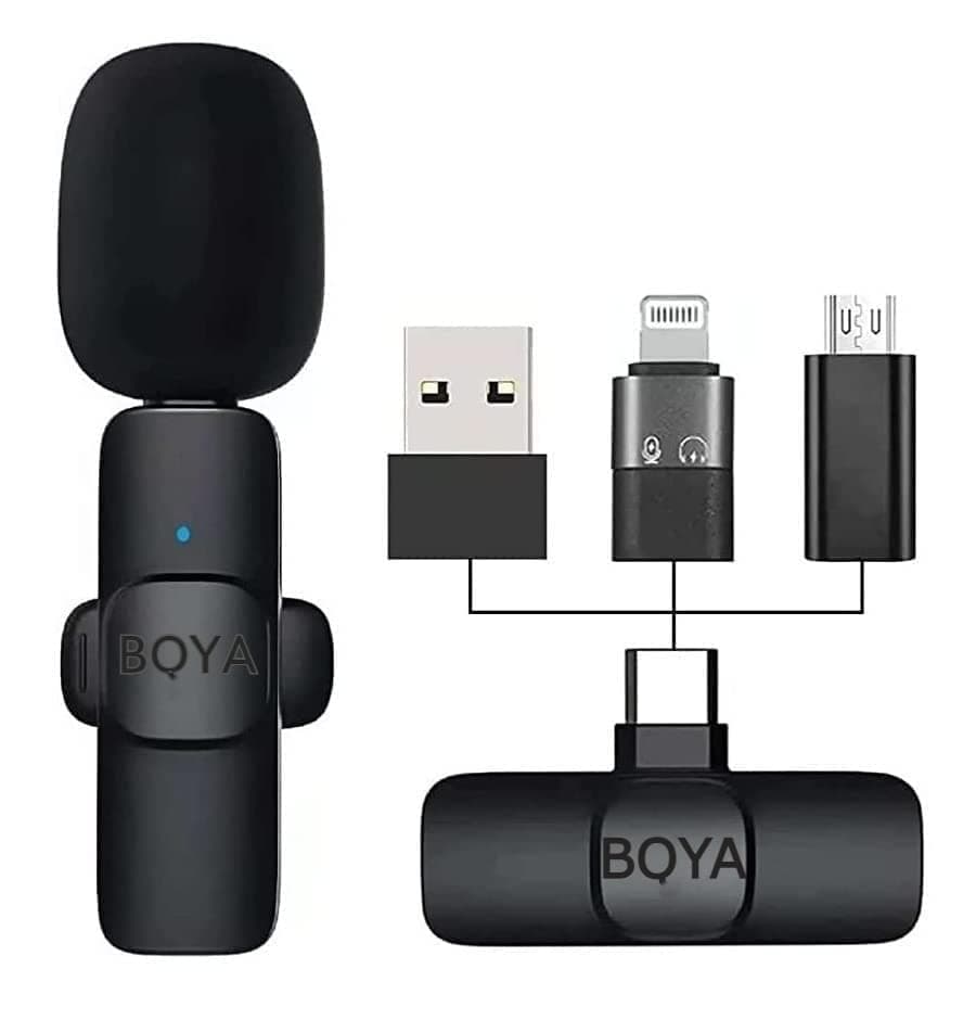 BQYA Wireless mic Lavalier Plug & Play Microphone BM1 Lapel Mic System for YouTube iPhone/iPad, Android & Type C Supported Microphone
