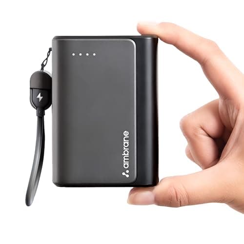 Ambrane 20000mAh 35W Fast Charging Small Pocket Size Powerbank, Hanging InBuilt Type C Cable, Type C PD & USB Output for iPhone, Android Mobiles & Other Devices (PowerMini 20, Black)