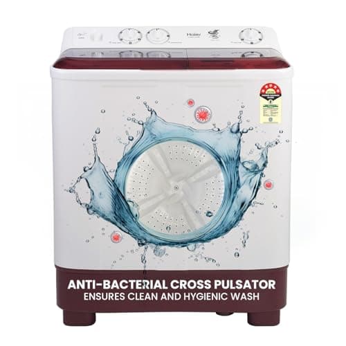 Haier Semi-Automatic 7 kg 5 Star Top Loading Washing Machine (White & Maroon, HTW70-1187BTN)