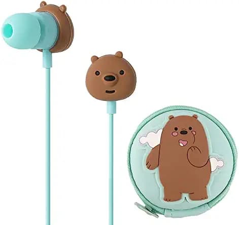 Miniso We Bare Bears Collection 4.0 Wired In Ear Earphones With Mic With Storage Bag Model, Green