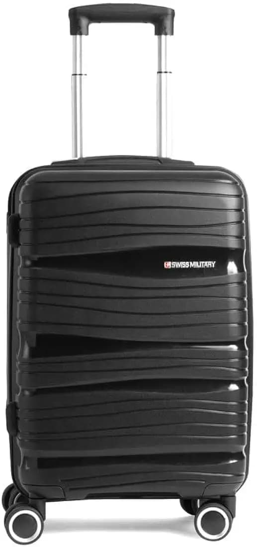 Swiss Military Swirl Hard-Top 20 Inch Polypropylene (PP) Black Luggage Trolley Bag | Unique 3D Design | Lightweight | 41 Liters | Model: HTL121