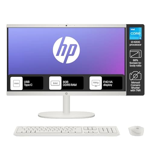 HP All-in-One Desktop Intel Core i3-N300,21.5 inch(54.5cm),FHD,Anti-Glare,8 GB DDR5, 512GB SSD,White Wireless Keyboard and Mouse Combo,White, Windows ...