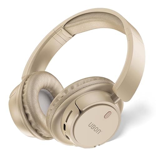 UBON HP-705 Beast Bluetooth Headphones with 30 Hrs Playtime | Deep Bass | 40 MM Driver | Soft Cushion | Over The Ear Headphones (Beige)