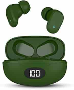 SWAGME Best TWS-001 True Wireless Earbuds with 32Hrs Playtime with Case, Dual ENC, Kicked Bass, IPX5 Waterproof, Touch Control, 12mm Driver, Digital Battery Display (TWS001-4Olive)