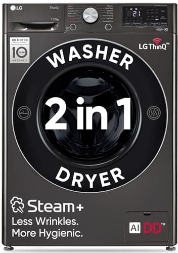LG 11 Kg / 7.0 Kg Wi-Fi Inverter AI Direct-Drive Fully Automatic Front Load Washer-Dryer (FHD1107STB, Steam+, In-built Heater, 6 Motion DD, Black Stee...