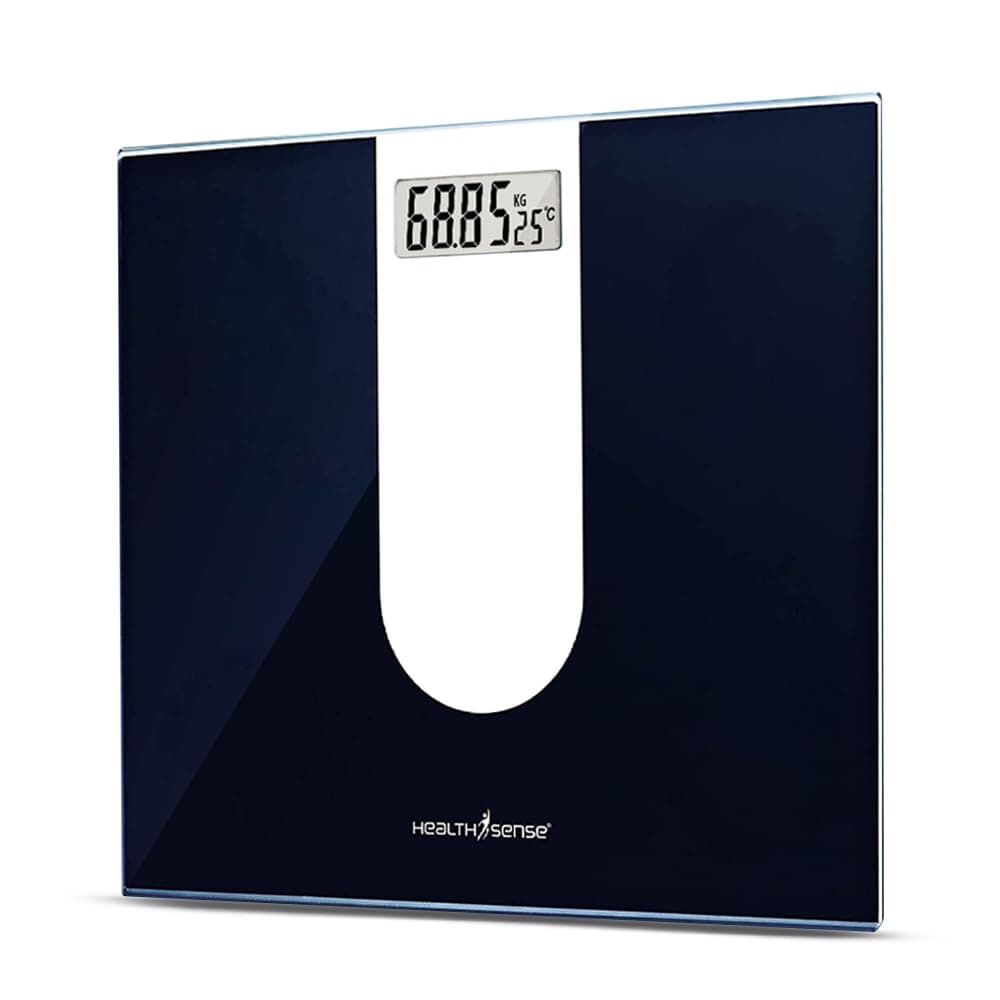 HealthSense Glass-Top PS 117 Digital Personal Body Weighing Scale, Best Electronic Bathroom Scales & Weight Machine for Home & Human Balance with Room
