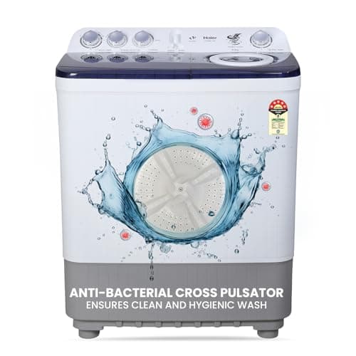 Haier 8 Kg 5 Star Rating Semi Automatic Top load Washing Machine Double Storm Pulsator, (HTW80-186, Multicolor)