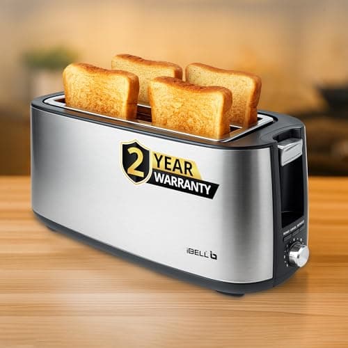 iBELL Toaster CrustoF40 Auto Pop-up 4 Slice Bread Toaster with Removable Crumb Tray, Auto Shutoff, Defrost/Reheat/Cancel Button, 7 Levels Browning Con...