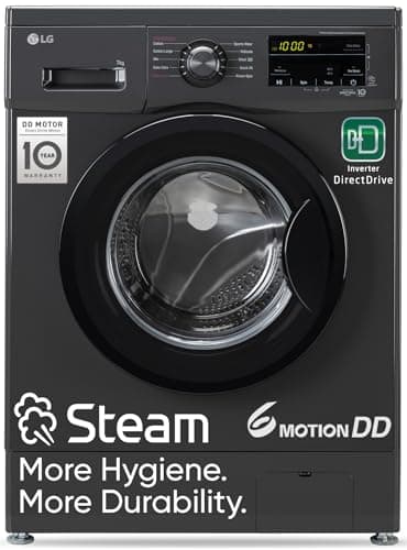 LG 7 Kg 5 Star Inverter Touch panel Fully-Automatic Front Load Washing Machine with In-Built Heater (FHM1207SDM, Middle Black, Steam for Hygiene Wash)