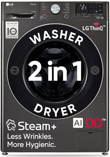 LG 12 Kg (Wash) / 7 Kg (Dry), AI Direct Drive Technology, Steam+ & Wi-Fi Front Load Fully Automatic Washer Dryer (FHD1207STB, Intelligent & Convenient...