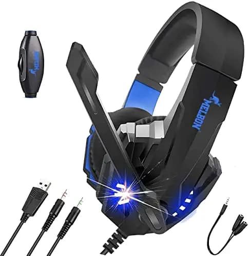 Melbon K20 Gaming Headset, Over Ear Gaming Headphones with Noise Canceling Mic, Compatible with Ps4, Xbox One, Nintendo Switch, Pc, Mac, Laptop, Black