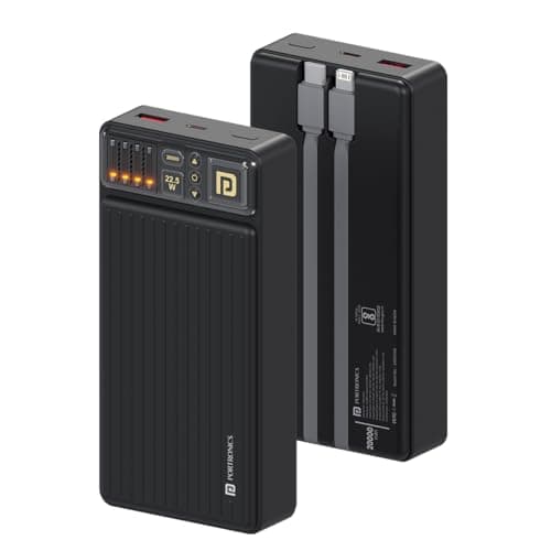 Portronics Luxcell Bind 20K 22.5W, 20000 mAh Power Bank with Built-in 2 Detachable Output Cables, Compatible with Smartphones, Tablets(Black)
