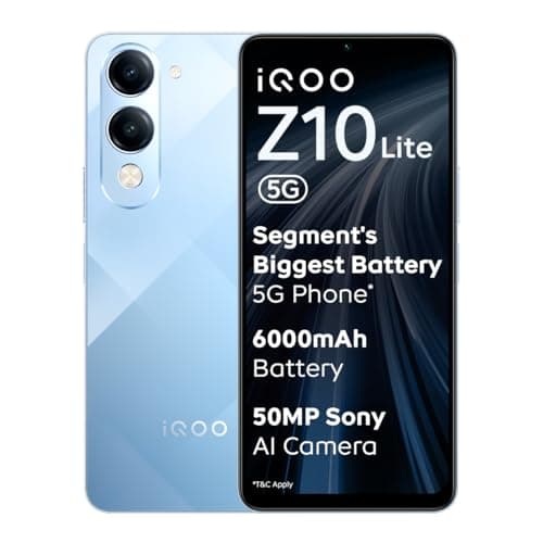 iQOO Z10 Lite 5G (Titanium Blue, 4GB RAM, 128GB Storage) | 6000 mAh Battery | Dimensity 6300 5G Processor with 433K+* AnTuTu Score | IP64 Rated & Mili...