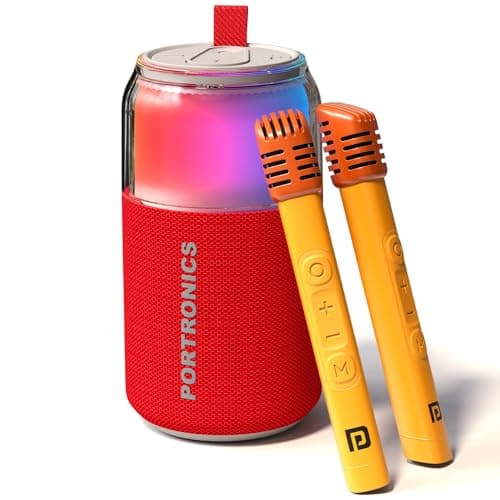 Portronics 10W Talk Six Can-Shaped Portable Bluetooth Speaker with Dual Wireless Karaoke Mic, Upto 4 Hours Playtime, 360 Degree RGB LED Light, Bluetoo...
