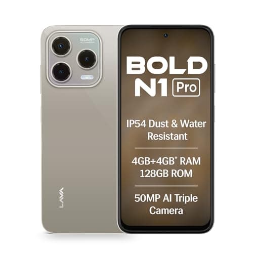 Lava Bold N1 Pro (Titanium Gold, 4 GB RAM, 128 GB Storage)| Bigger 6.67" HD+ IP54 Display | 120 Hz Refresh Rate | 50 MP AI Triple Rear Camera | 8 MP F...