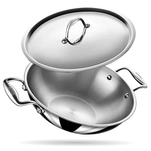 Stahl Triply Stainless Steel Artisan Kadhai with Lid, 4324, 24cm, 1-Piece, Silver