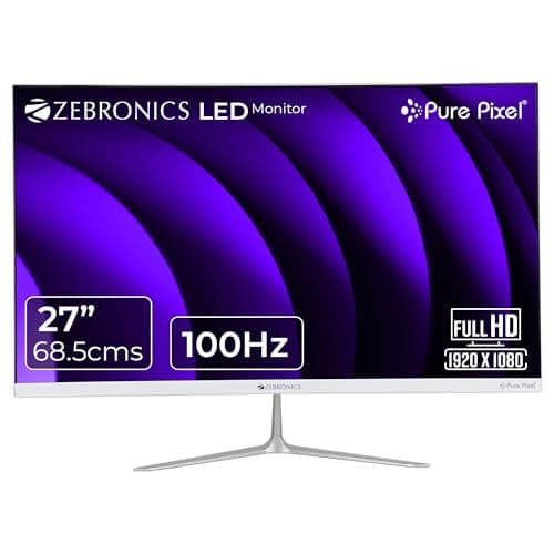 ZEBRONICS 27 (68.5 cm) Bezel-Less LED Monitor, 100Hz Refresh Rate, IPS Display, HDMI, VGA, FHD 1920x1080, 250nits, Built-in Speaker, 16:9 Aspect Ratio...