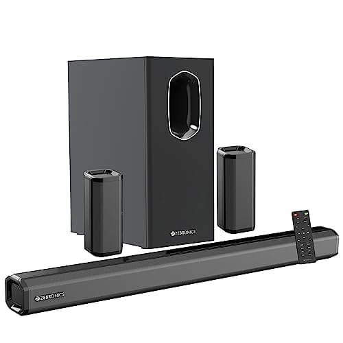 ZEBRONICS ZEB-JUKE BAR 7400 PRO 5.1 channel soundbar with 6.5” subwoofer, 180W RMS, Dual rear satellites, HDMI (ARC), Optical IN, AUX, BT v5.0, USB IN, Remote control,LED display and Wall mount(Black)