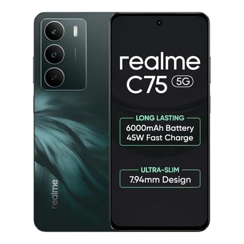 realme C75 Smartphone 6+128GB Midnight, 6.67inch Screen, 120HZ Vision Display, 6000mAh Battery, 40MP Camera, MediaTek Dimensity 6300 Processor, IP64