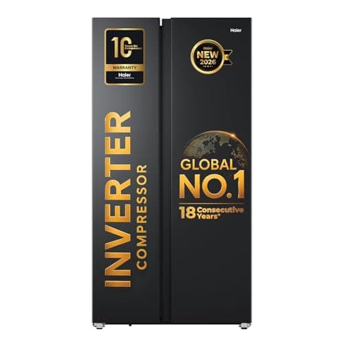 Haier 540L 3Star 2 Door Side by Side Frost Free Refrigerator|Expert Inverter|Internal Mi-com|Twist Ice Tray|Deo Fresh Technology (HRS-615LB, Luxe Blac...