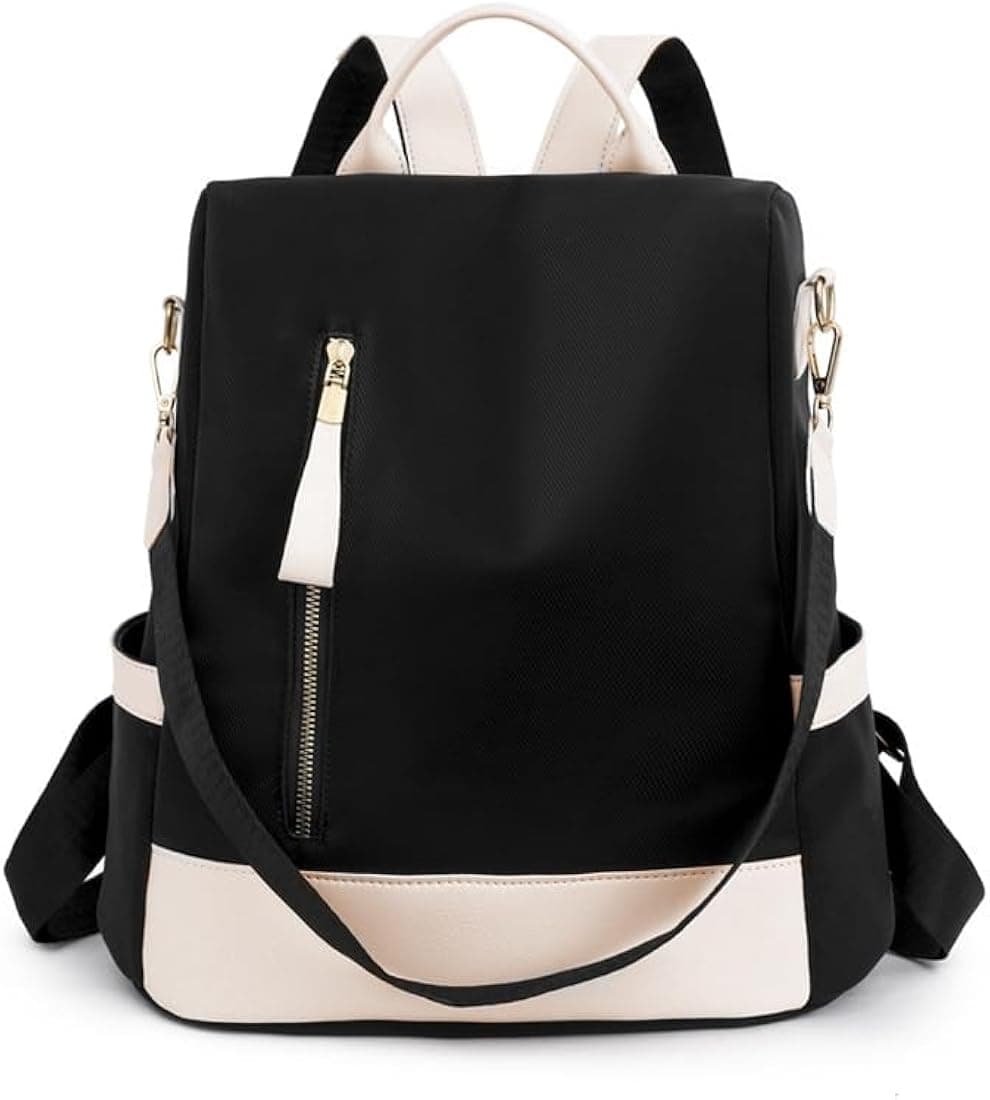 IRMAO 2024 New Artistic National Style Oxford Small Capacity Antitheft Women's Bag Generation Backpack (Black Cream)