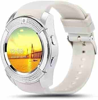 AJO V8 Smart Watch with SIM Card Support Compatible with All Mobile Phones for Men & Women - White