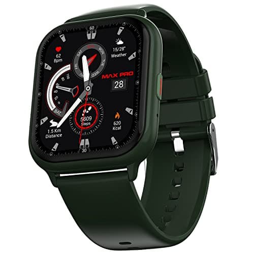 Maxima Max Pro Sky 1.85" HD Smart Watch with Bluetooth Calling, AI Voice Assistant, Add Personalised QR, Always ON Display for 30 Min, HR/SpO2/Stress/Sleep Monitor, 550Nits Brightness (Army Green)