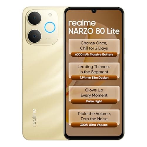 realme NARZO 80 Lite 4G (Beach Gold, 4GB+64GB) | 6300mAh Segment's Biggest Battery | 7.94mm Slim Design | 300% Ultra Volume | Pulse Light: 9 Colors, 5...