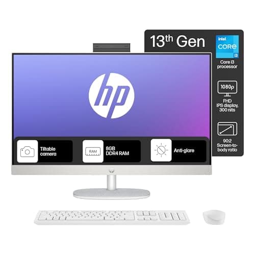 HP All-in-One 27, 13th Gen Intel Core i3-1315U, 27inch(68.6 cm) FHD,IPS, Three-Sided Micro-Edge,8 GB DDR4, 512GB SSD, Wireless Keyboard and Mouse Comb...