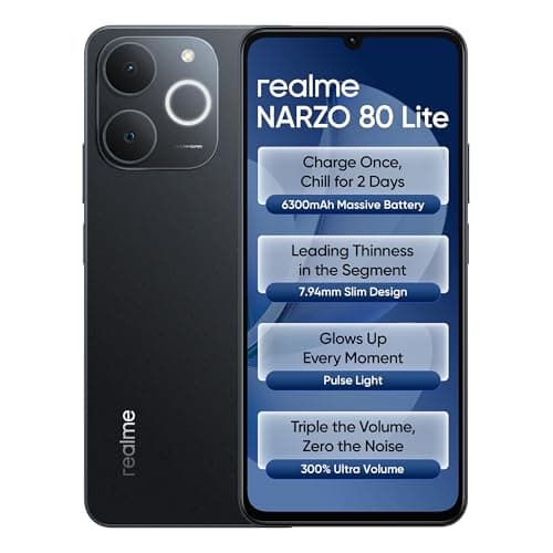 realme NARZO 80 Lite 4G (Obsidian Black, 4GB+64GB) | 6300mAh Segment's Biggest Battery | 7.94mm Slim Design | 300% Ultra Volume | Pulse Light: 9 Color...