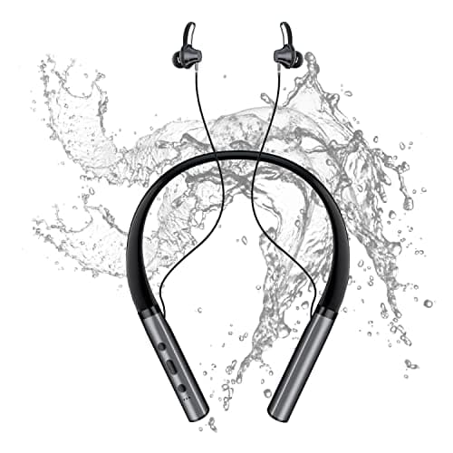 Noymi Wireless in Ear Earphones with Mic, Bluetooth v5.0 Neckband Earphones, 10 Mm Drivers, 25H Playtime, IPX5, Fast Charging, Magnetic Earbuds, Low Latency, Support TF Card (Grey)