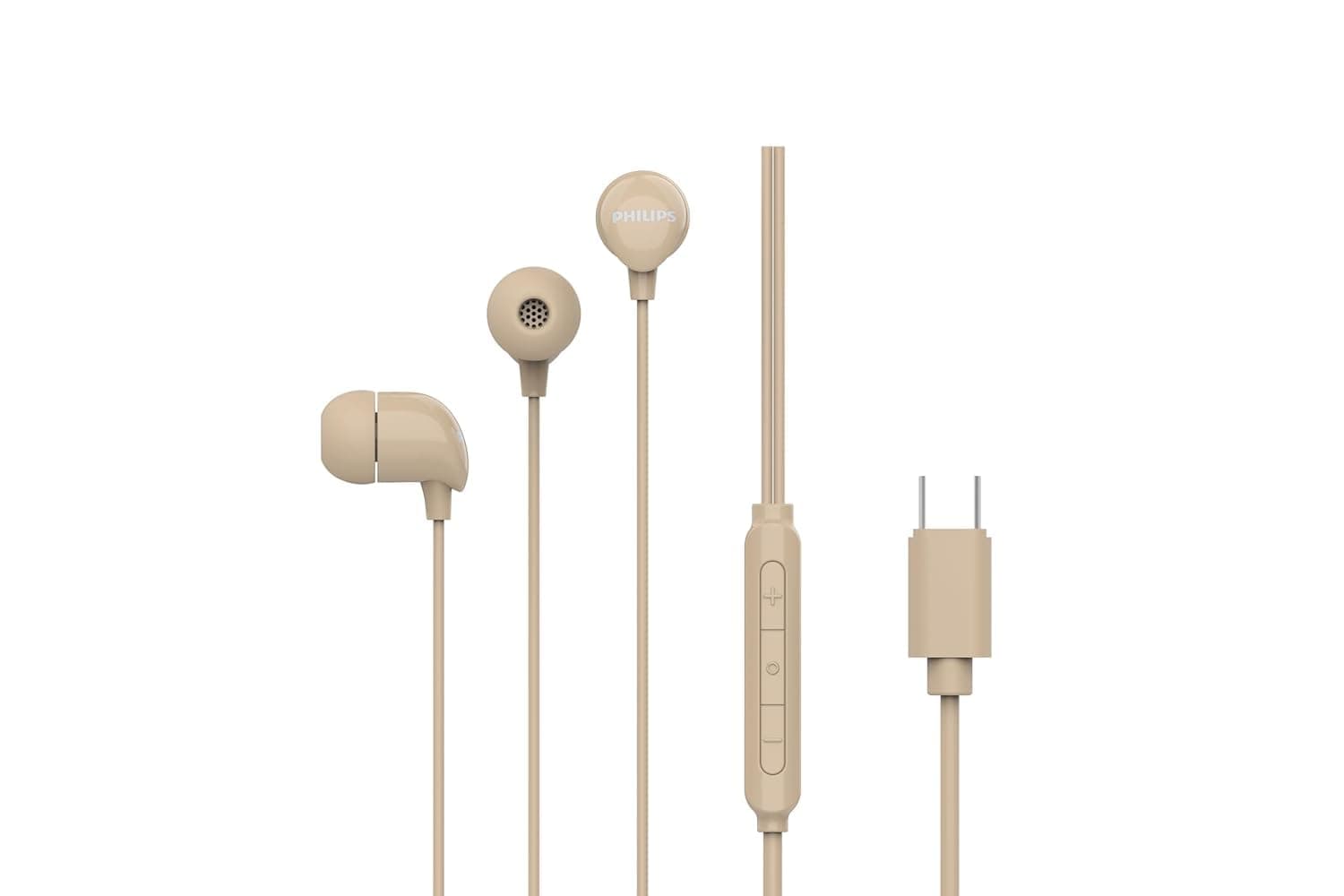 PHILIPS Audio TAE1159GD/00 in-Ear Wired Earphones with C-Type Jack, 10mm Drivers, Inline Mic, Powerful Bass and Clear Sound, Tangle Free 1.2m Cable an...