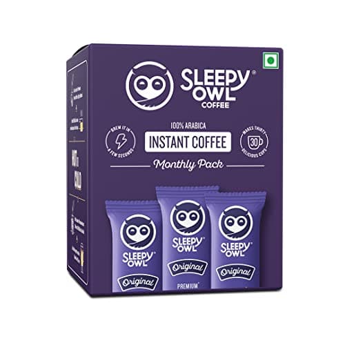 Sleepy Owl Original Premium Coffee Sachets | Pack of 30 Instant Coffee Powder Sachets | 100% Arabica Beans | 2gm Each - Flavoured Coffee Pouch | Rich & Smooth | Easy to Use & Carry