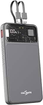 Callmate 10000mAh C-Thru Power Bank, 23W Fast Charging, Type C PD 3.0 (3 Output & 2 Input Ports for Smartphones, & More Devices) Digital Display, Buil...