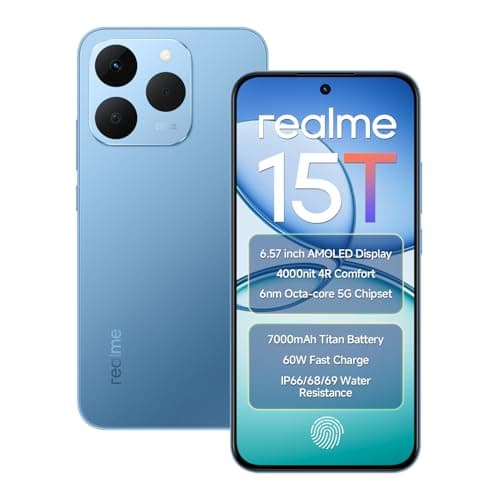 realme 15T 5G Smartphone 256GB ROM 8GB RAM 7000mAh Battery 6.57 inch 120Hz AMOLED Display 60W Fast Charge, IP69 Water Resistance Support Fingerprint G...