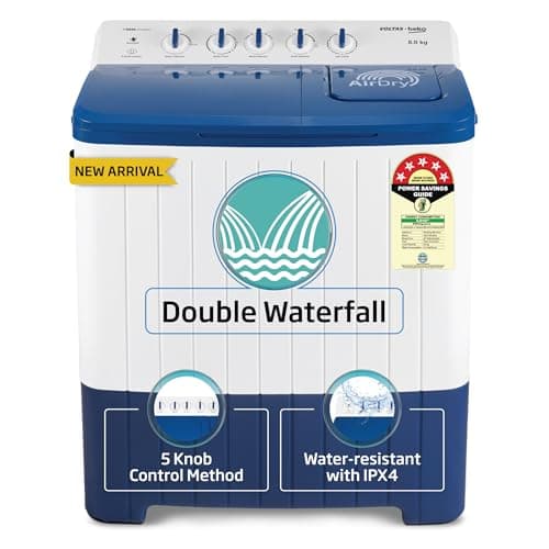 Voltas Beko, A Tata Product 8.5 Kg 5 Star Semi-Automatic Top Loading Washing Machine (2024 Model, WTT85UHA/OK5I0I0W01, Blue, Air Dry & Pulsator wash t...